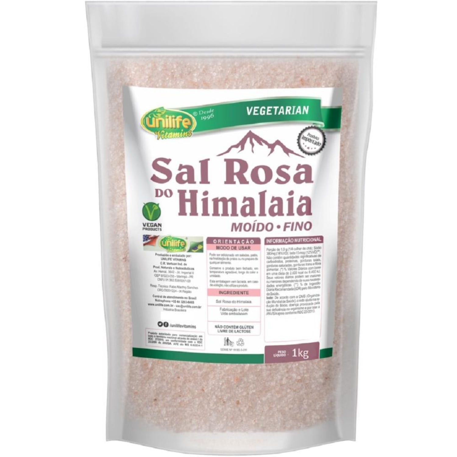 Sal Rosa do Himalaia Moído fino Unilife Refil 1kg