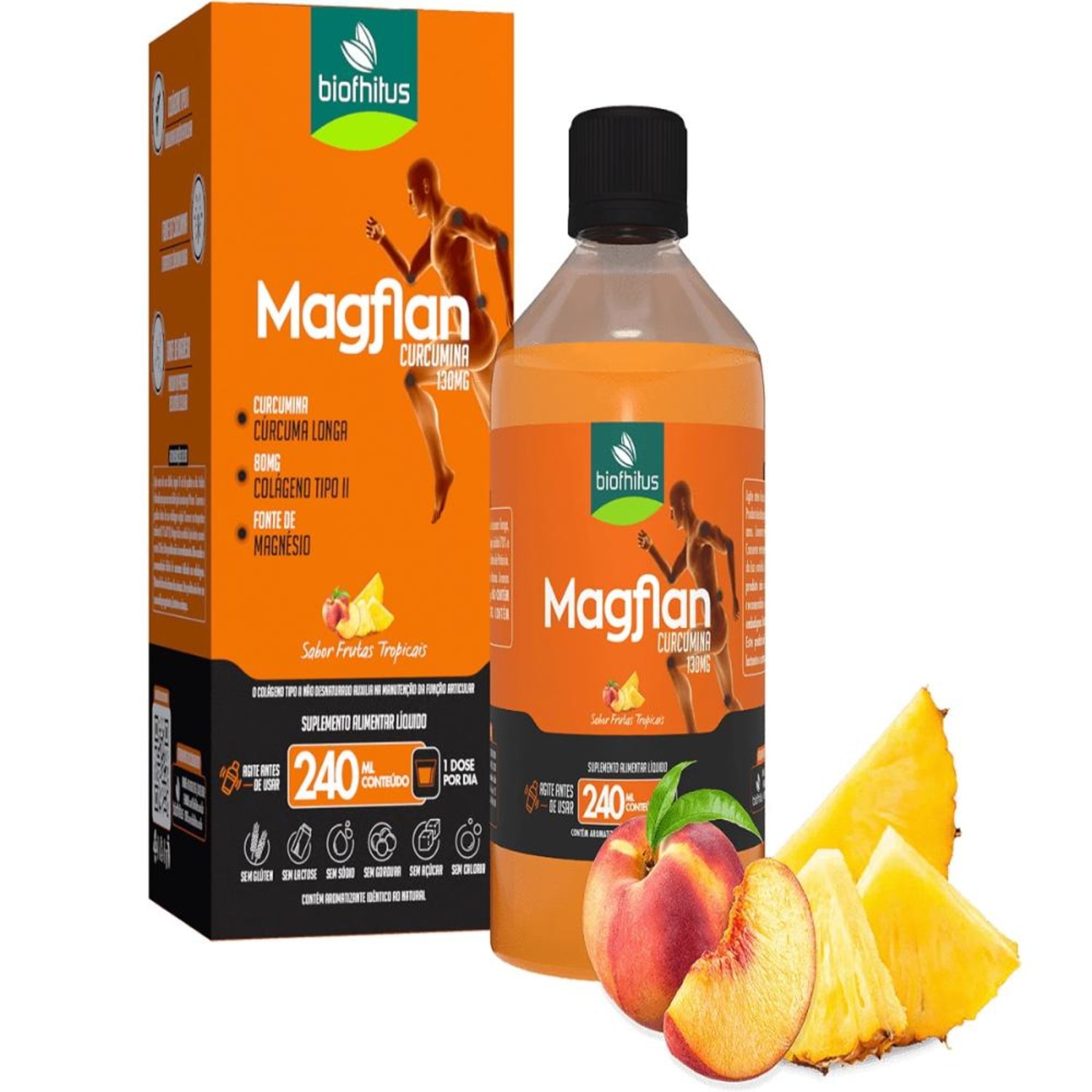 Suplemento Líquido Magflan Curcumina Sabor Frutas Tropicais Biofhitus 240mL