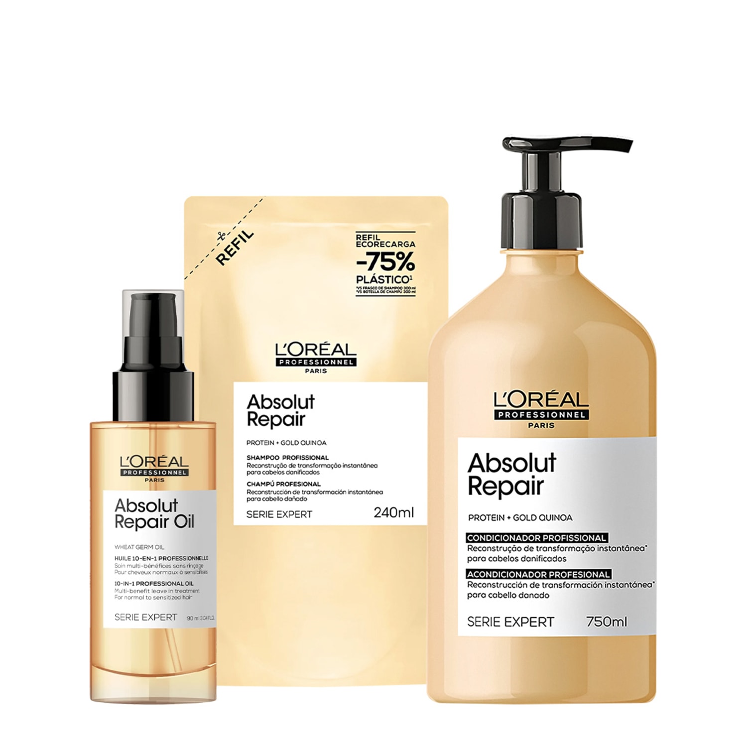 Kit L'Oréal Professionnel Absolut Repair Gold Duo Refil Oil (3 Produtos)