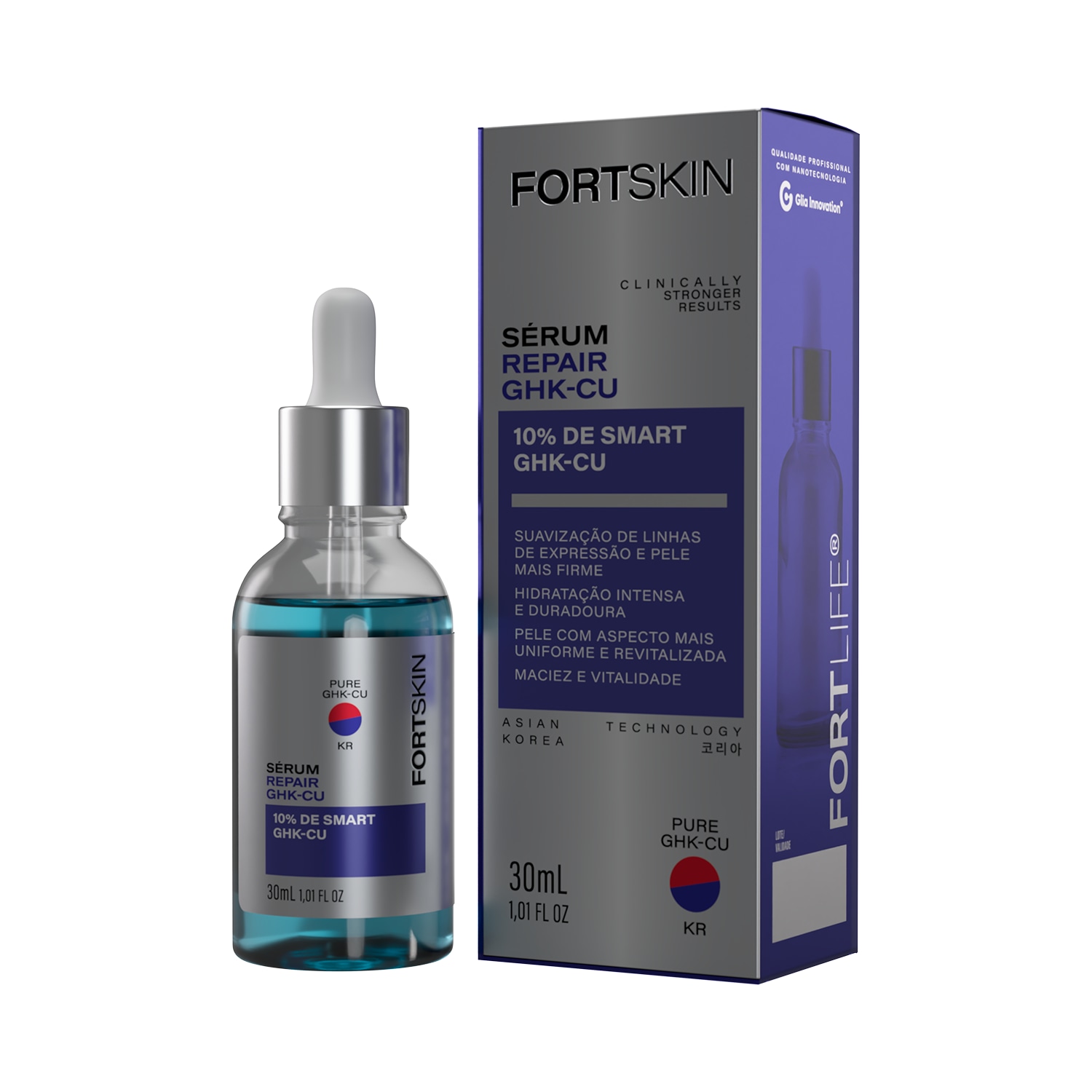 Serúm FortSkin GHK-CU 10% (Peptídeo de Cobre) Repair 30ml Anti-idade FortLife