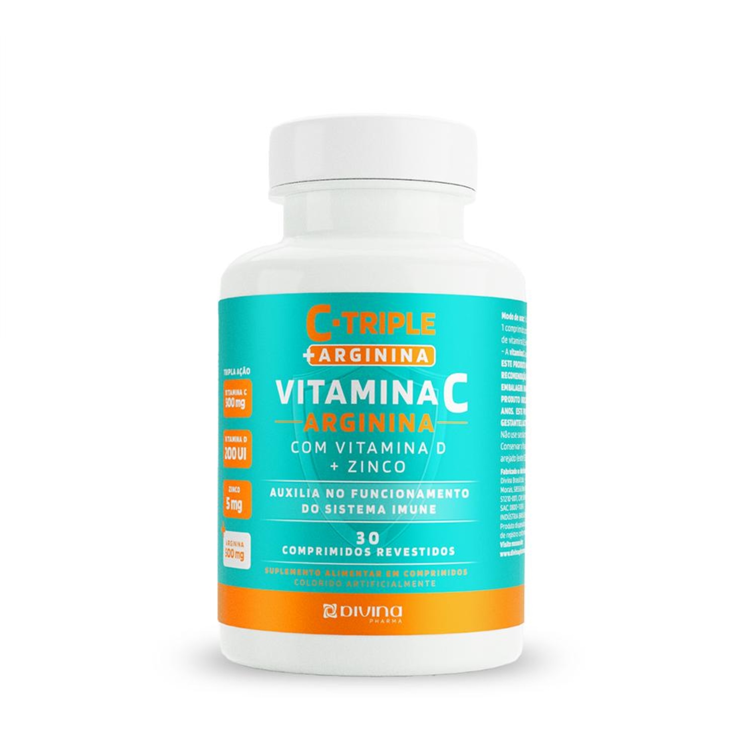 Suplemento Alimentar Divina Pharma Vitamina C Arginina 30 Comprimidos Revestidos