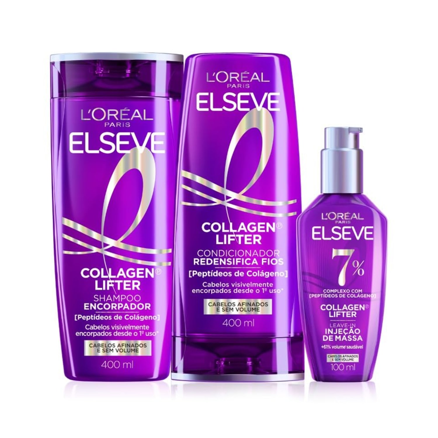 Kit L’Oréal Paris Elseve Collagen Lifter – Shampoo + Condicionador 400mL + Sérum Leave-in