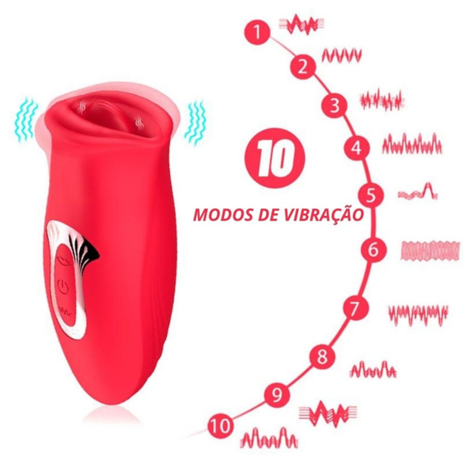 Vibrador Boca e Língua 10 Intensidades de Vibração 13,5cm x 5,5cm em Silicone Recarregável