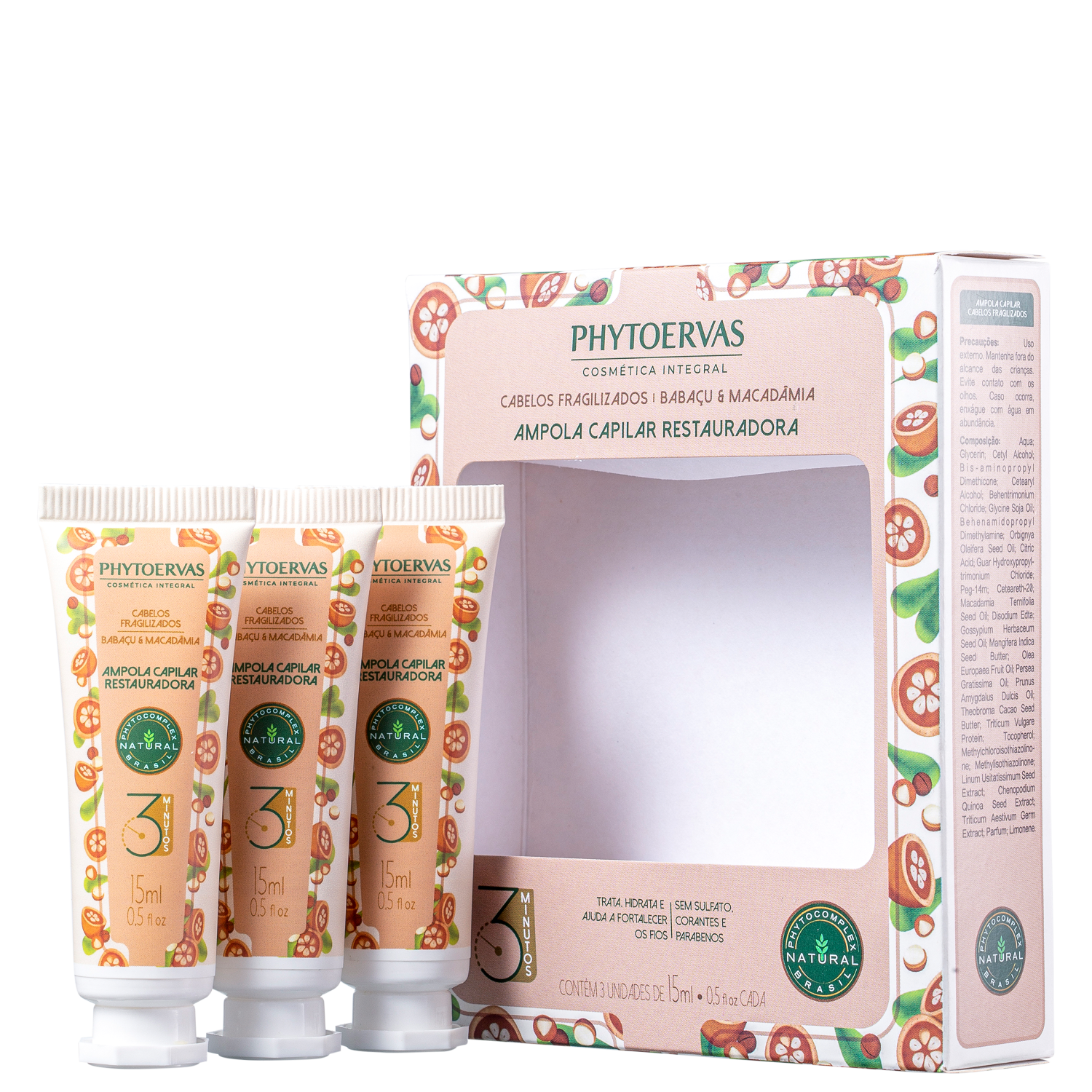 Phytoervas Cabelos Fragilizados Babaçu e Macadâmia - Ampola 3x15ml