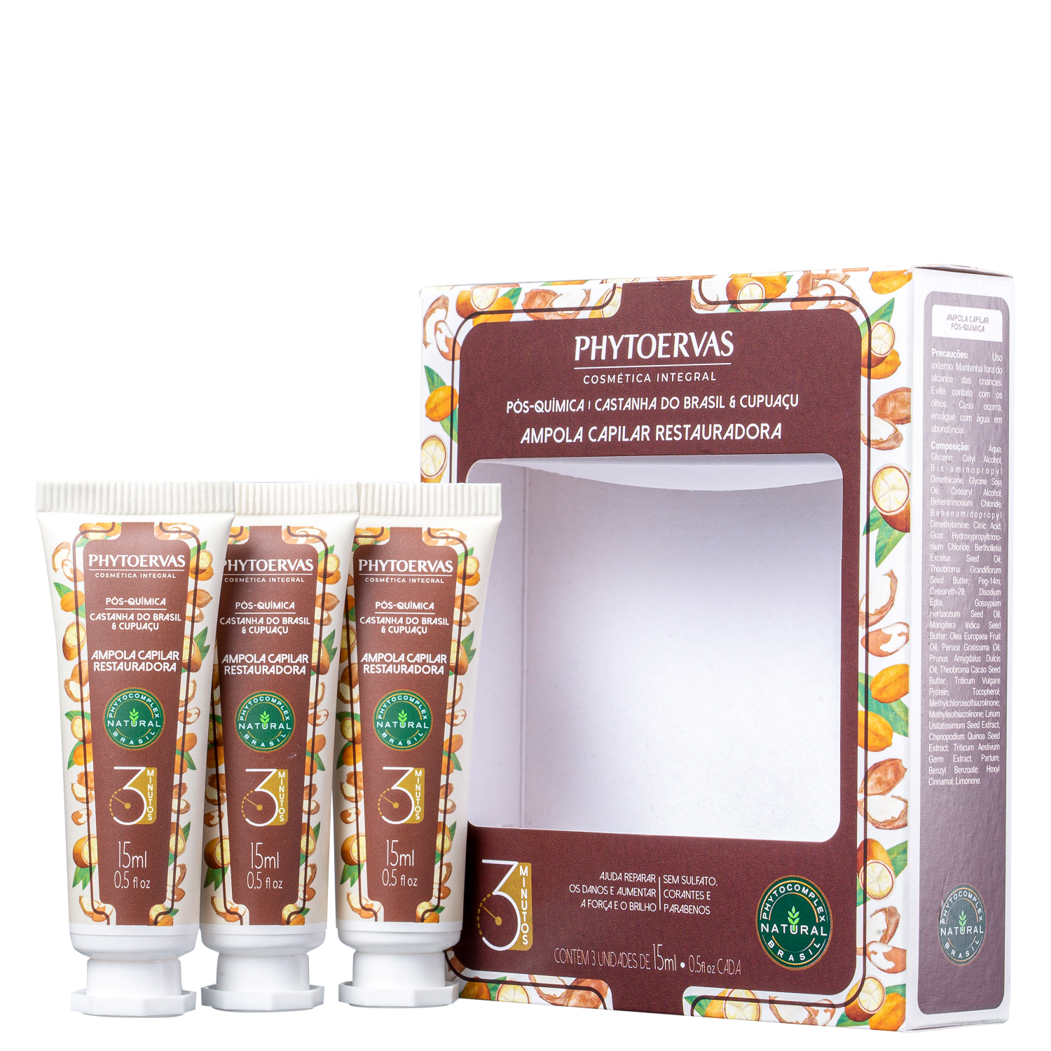 Phytoervas Pós-Química Castanha do Brasil e Cupuaçu - Ampola 3x15ml