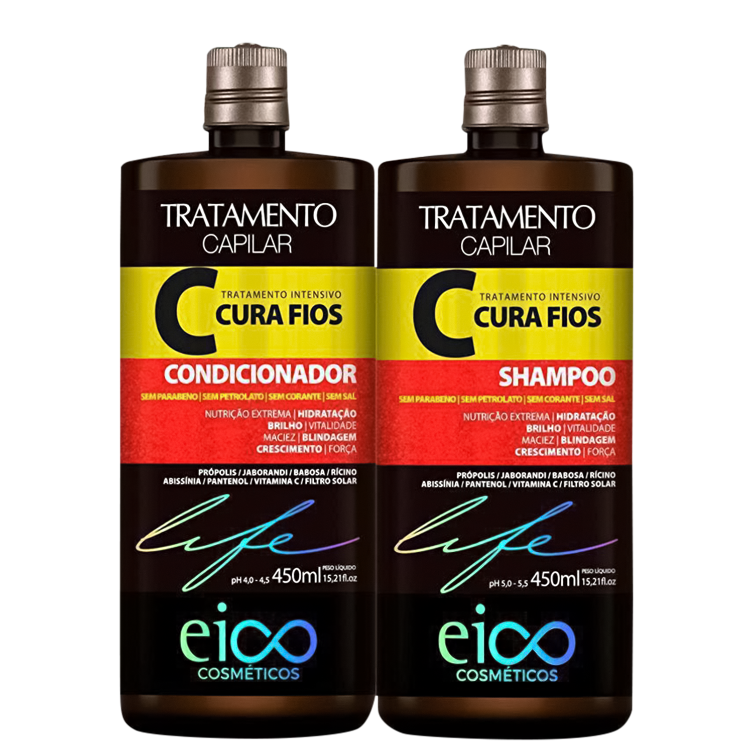 Kit Eico Life Cura Fios - Shampoo 450ml + Condicionador 450ml