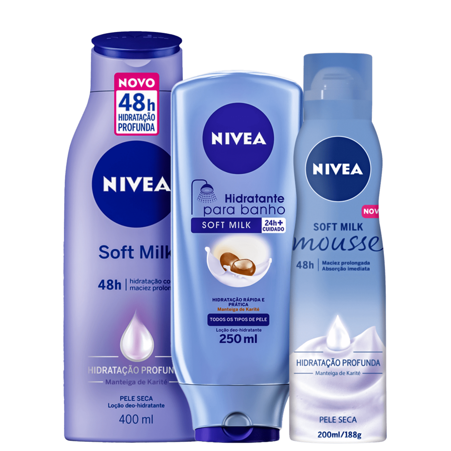 NIVEA Soft Milk Hidratação Profunda Trio (3 Produtos)