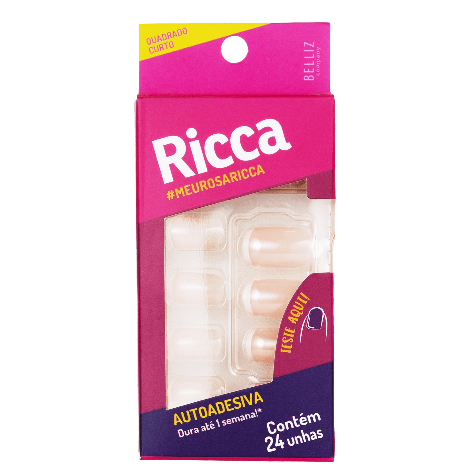 Ricca Quadrado Curto Francesinha Rosa e Branco - Unhas Postiças (24 Unidades)
