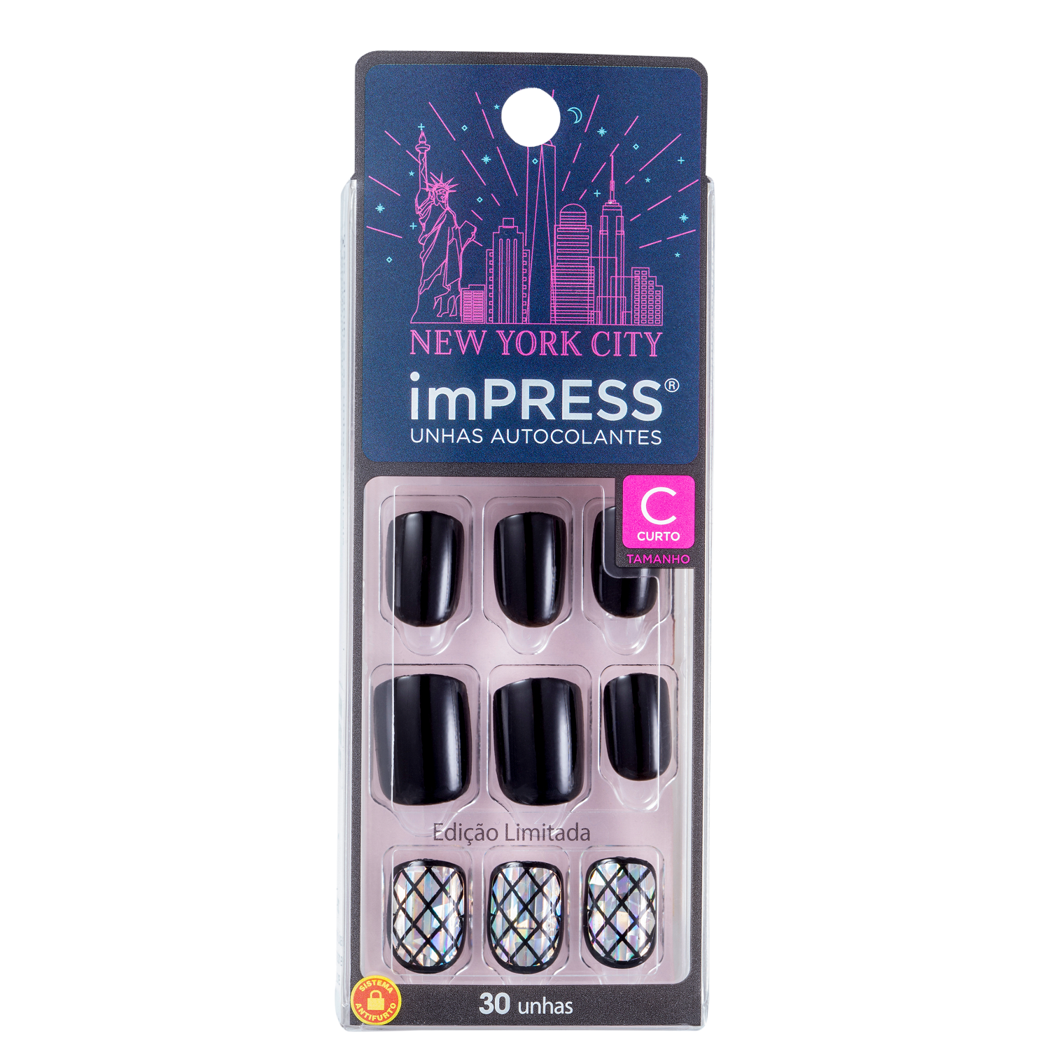 Kiss New York imPRESS Curtas Manhattan - Unhas Postiças Autocolantes (30 Unidades)