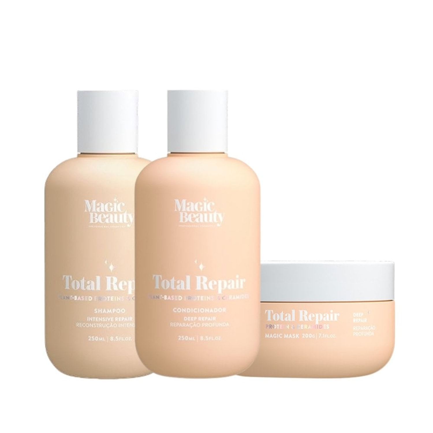 Kit Magic Beauty Total Repair Shampoo, Condicionador 250ml e Máscara 200g