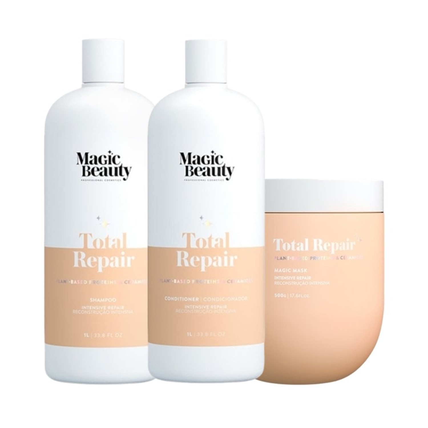 Kit Magic Beauty Total Repair Shampoo, Condicionador 1L e Máscara 500ml