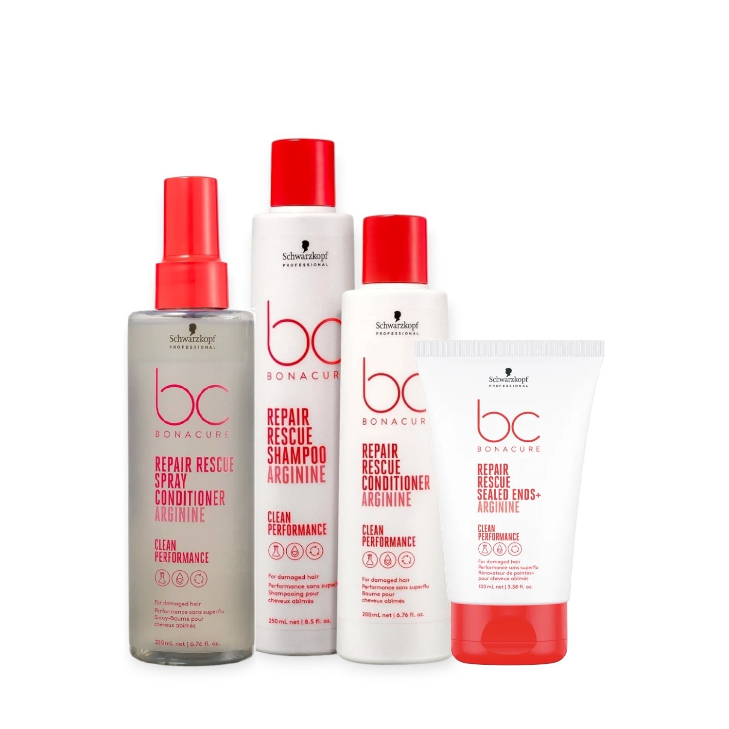 Kit Schwarzkopf Bc Repair Rescue - Shampoo 250ml + Condicionador 200ml + Sealed Ends 100ml + Spray Conditioner 200ml