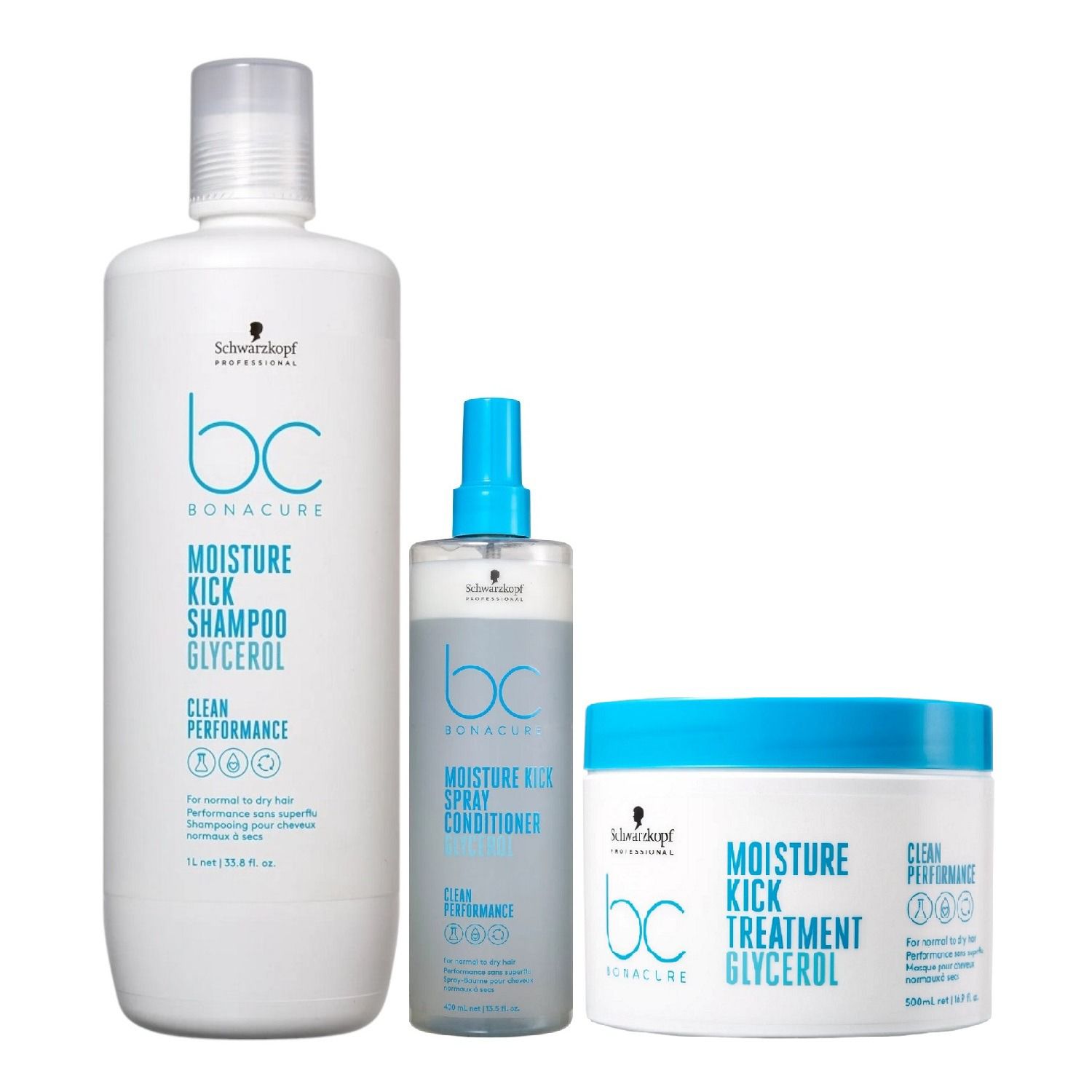 Kit Schwarzkopf Bc Moisture Kick - Shampoo 1L + Máscara 500ml + Spray Conditioner 200ml