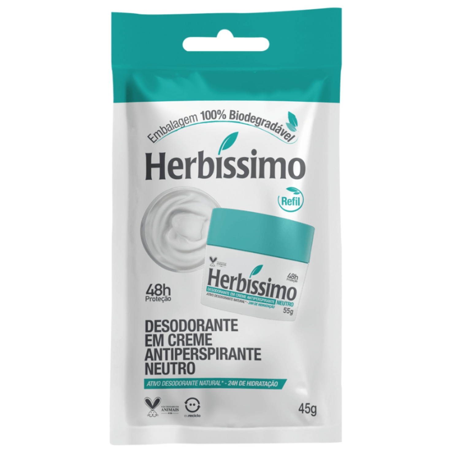 Sachê Refil Desodorante Creme Antitranspirante Neutro Herbissimo 45G