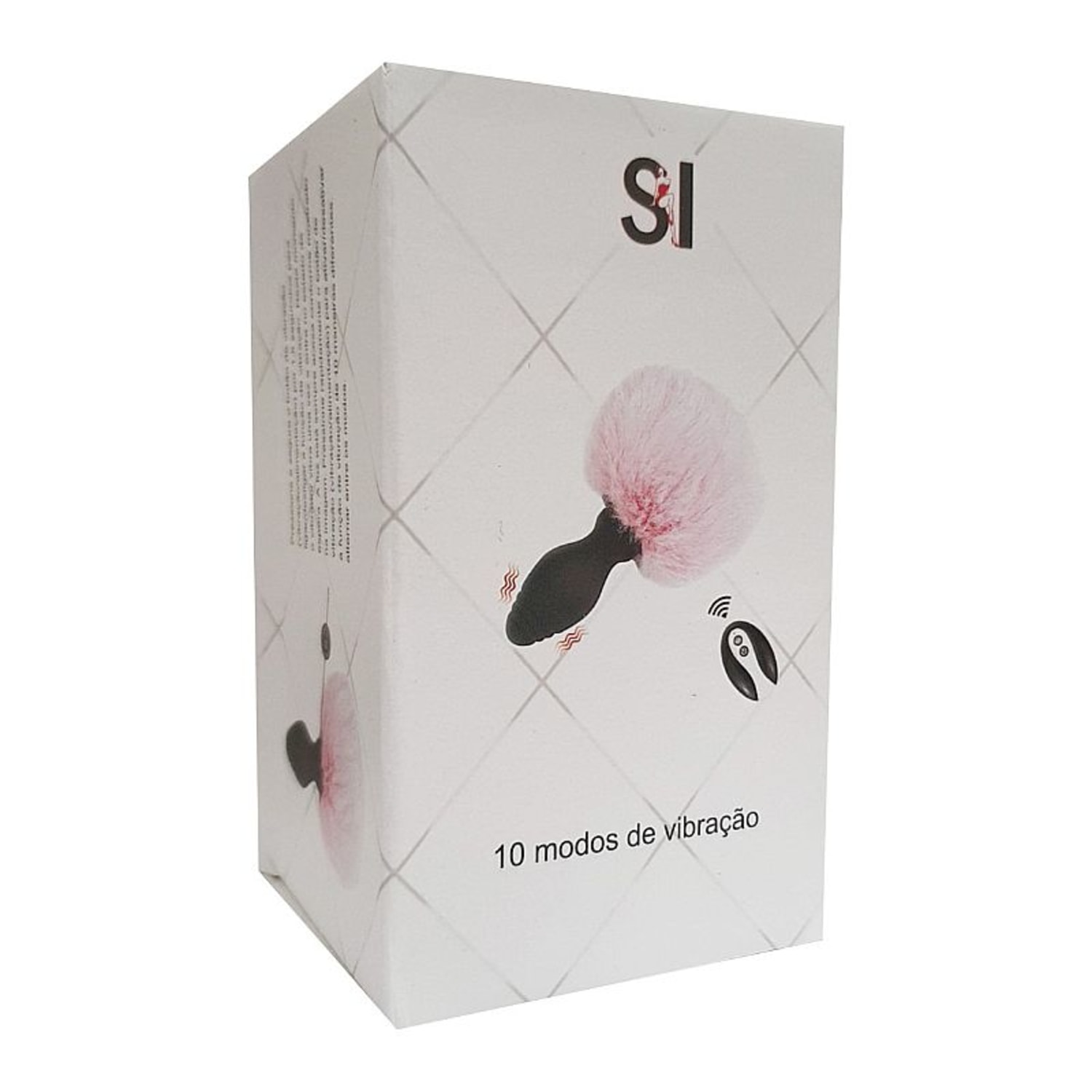 Plug Anal em Silicone Pompom de Coelho com Vibração e Controle Remoto Tamanho M Branco