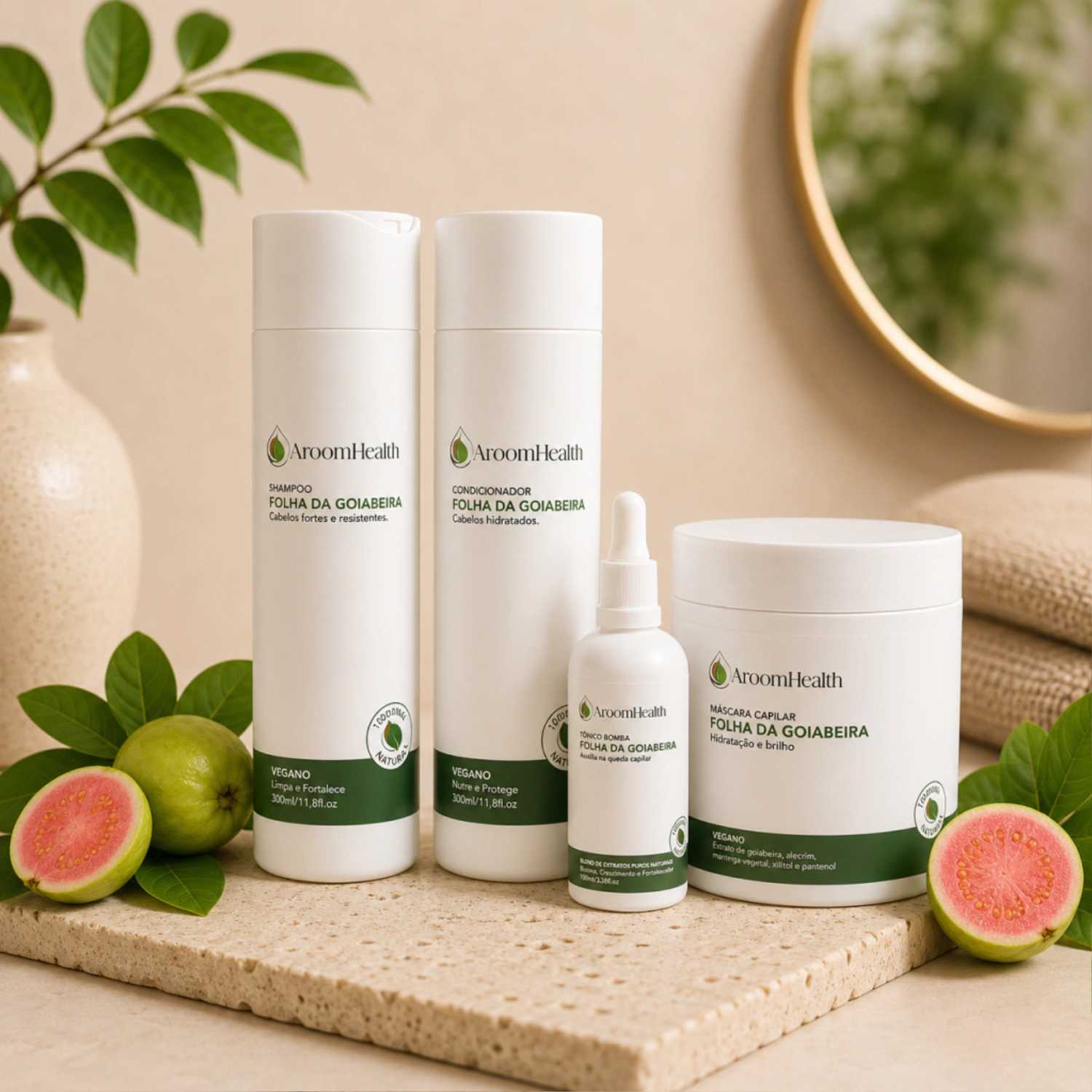 Kit Shampoo, Condicionador, Máscara e Tônico capilar Folha da Goiabeira 4 unid.