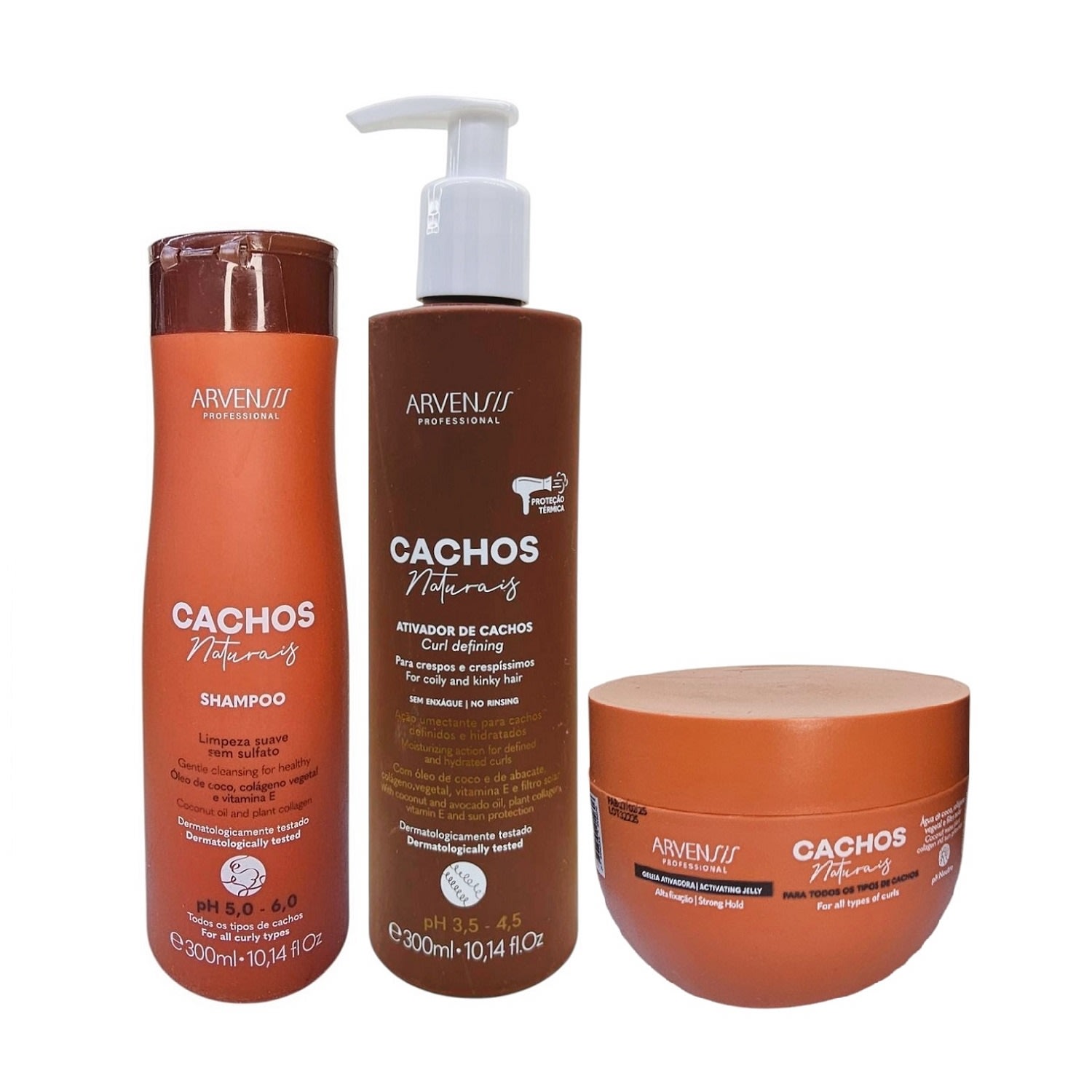 Kit Arvensis Professional Cachos Naturais - Shampoo 300ml + Ativador Crespos 300ml + Máscara 250g