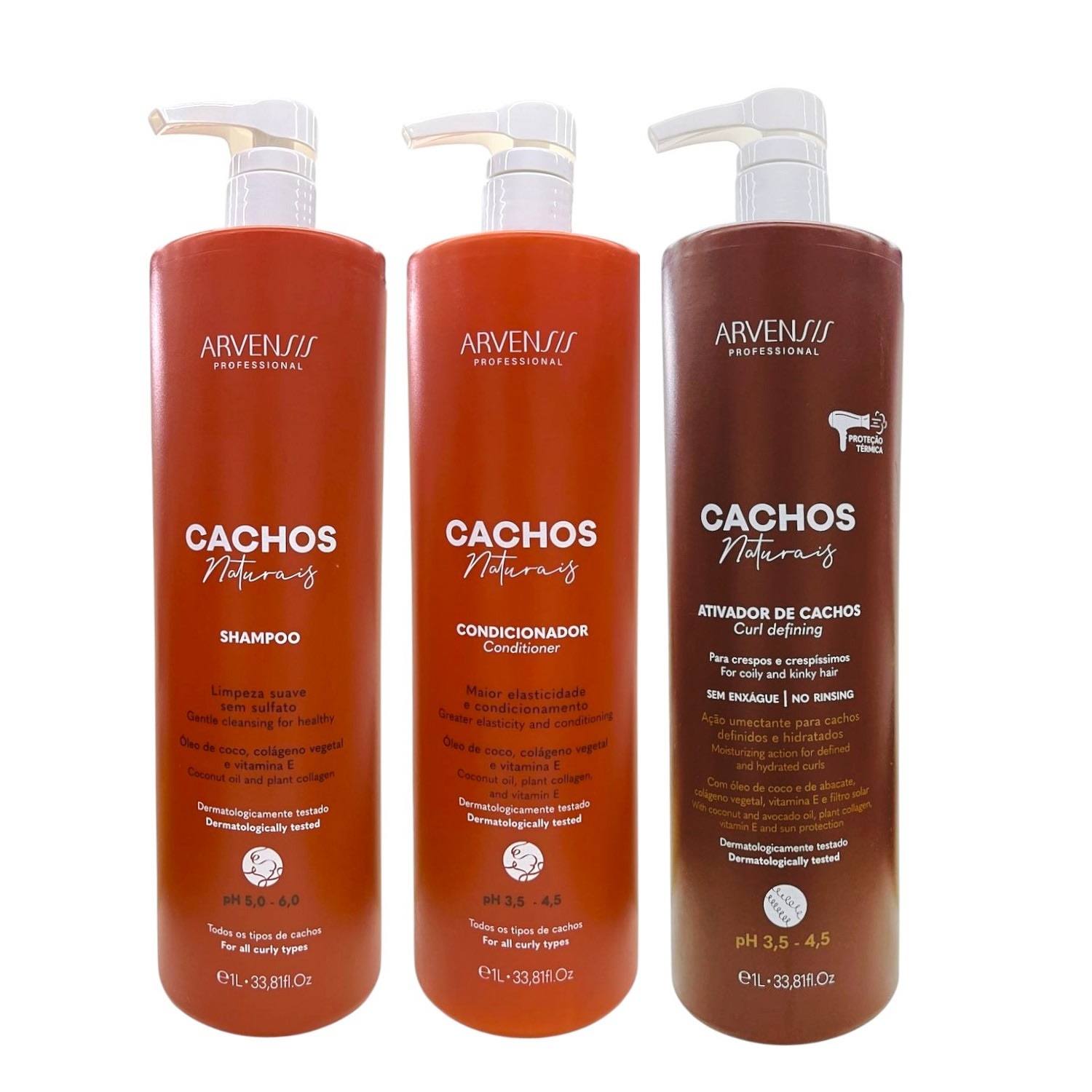 Kit Arvensis Professional Cachos Naturais - Shampoo 1L + Condicionador 1L + Ativador De Cachos Crespos 1L