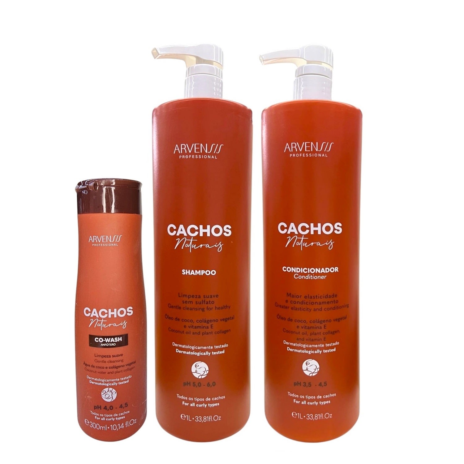 Kit Arvensis Professional Cachos Naturais - Shampoo 1L + Condicionador 1L + Co-Wash 300ml