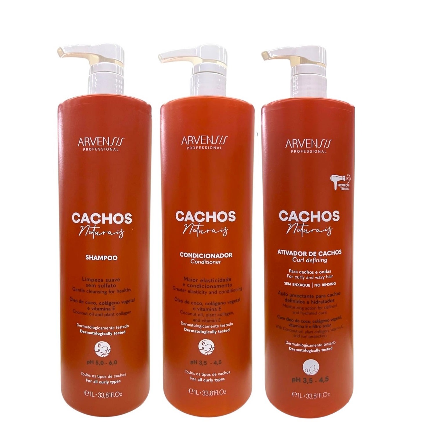 Kit Arvensis Professional Cachos Naturais - Shampoo 1L + Condicionador 1L + Ativador De Cachos 1L