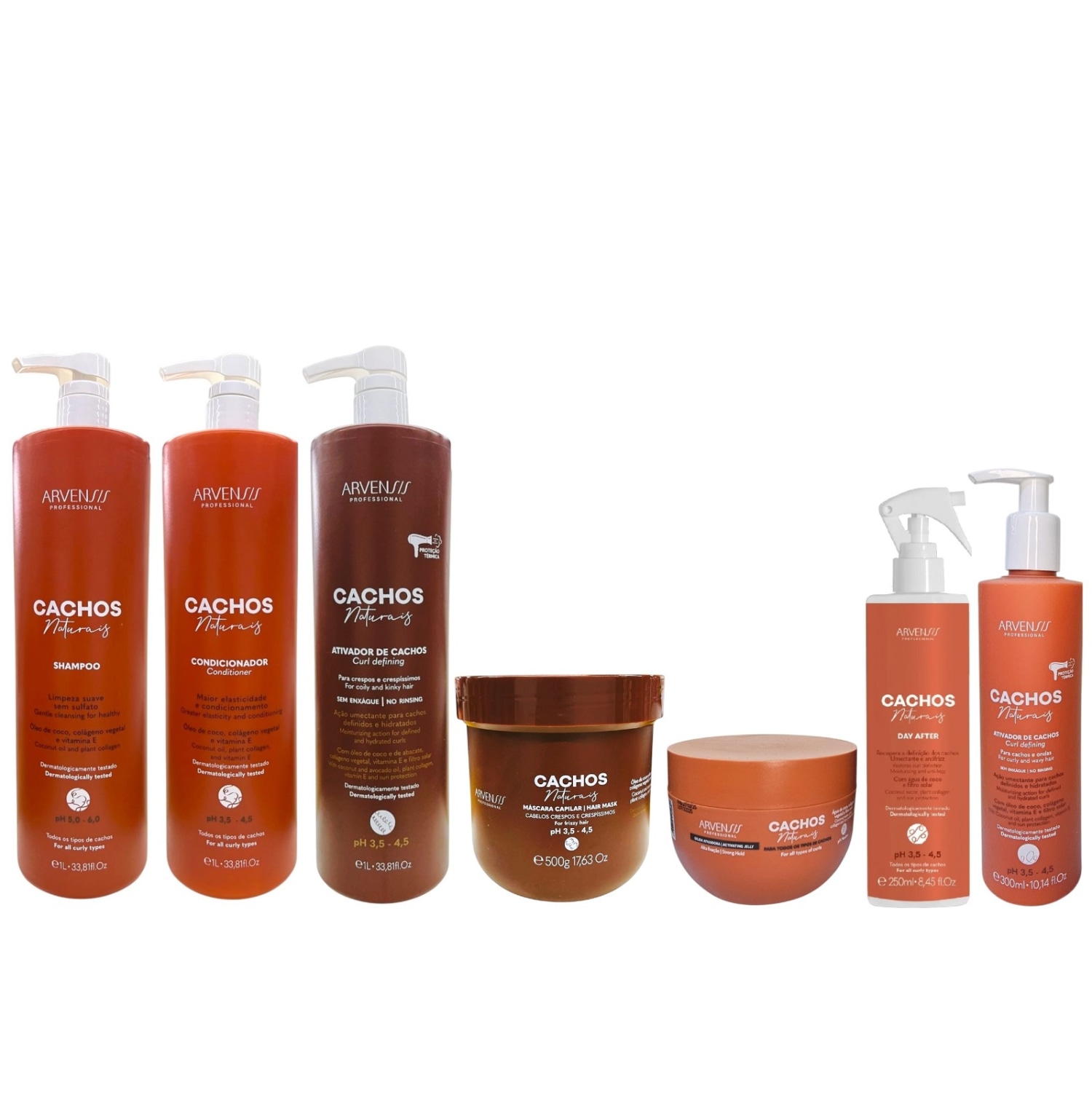 Arvensis Cachos Naturais - Shampoo + Condicionador + Ativador Crespos (3x1L)+ Máscara Crespos 500g + Geleia Ativadora 250g + Day After 250ml + Ativador De Cachos 300ml