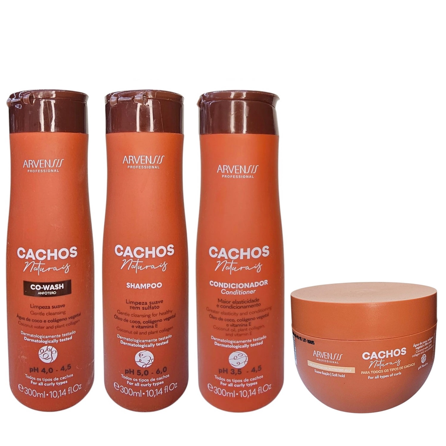 Kit Arvensis Professional Cachos Naturais - Shampoo 300ml + Condicionador 300ml + Co-Wash 300ml + Geleia Ativadora 250g