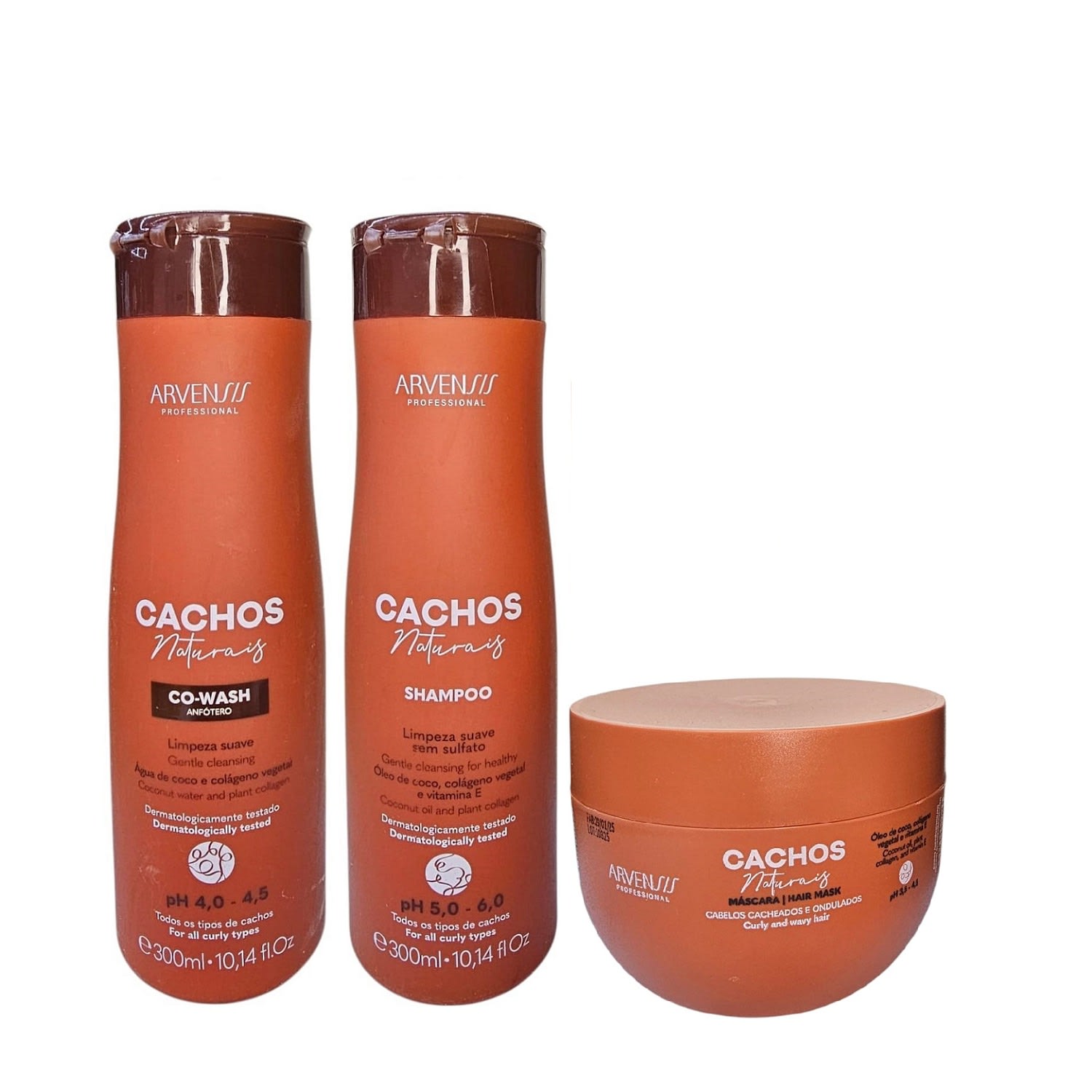 Kit Arvensis Professional Cachos Naturais - Shampoo 300ml + Co-Wash 300ml + Máscara 250g