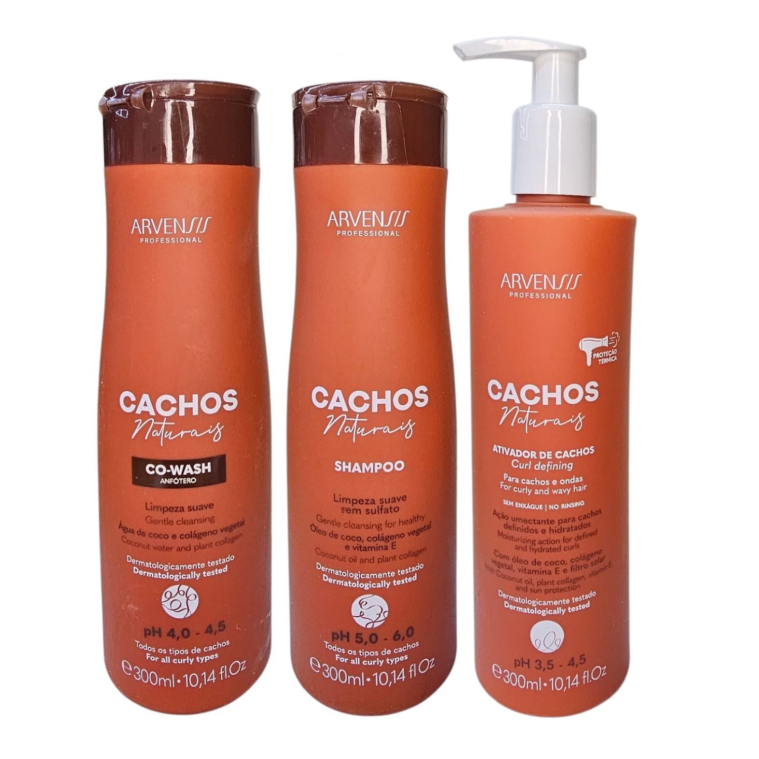 Kit Arvensis Professional Cachos Naturais - Shampoo 300ml + Co-Wash 300ml + Ativador De Cachos 300ml