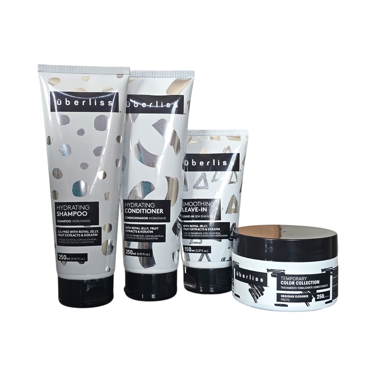 Kit Avlon Uberliss Hydrating - Shampoo 250ml + Condicionador 250ml + Smoothing Leave-in 150ml + Máscara Temporary Obsidian Elegance 250g