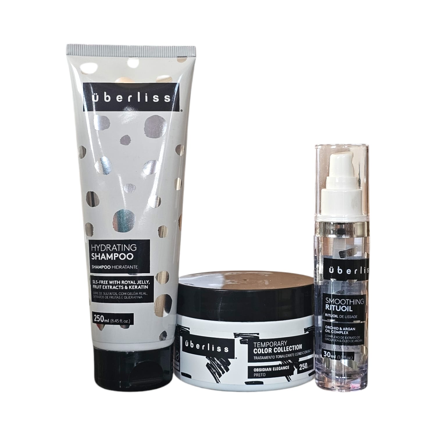 Kit Avlon Uberliss Hydrating - Shampoo 250ml + Máscara Temporary Obsidian Elegance 250g + Smoothing Rituoil 30ml