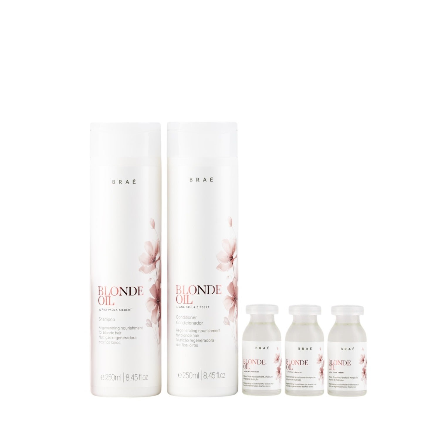 Kit Braé Blonde Oil By Ana Paula Siebert - Shampoo 250ml + Condicionador 250ml + Ampola 13ml (3 Unidades)