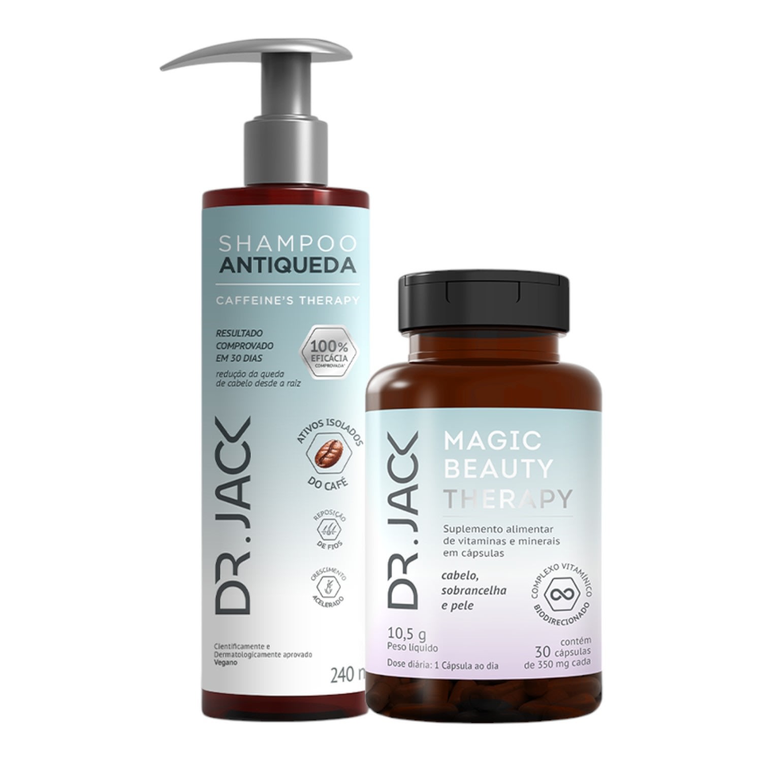 Kit Dr. Jack Therapy - Shampoo Antiqueda Café 240ml + Capsulas Magic Beauty 350mg