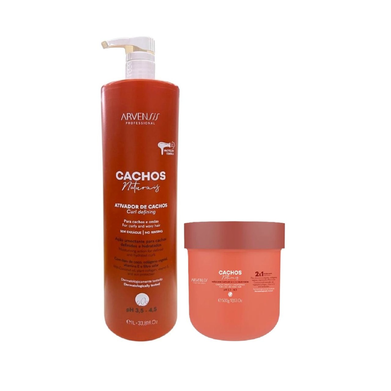 Kit Arvensis Cachos Naturais - Ativador de Cachos 1L + Máscara 2x1 500g