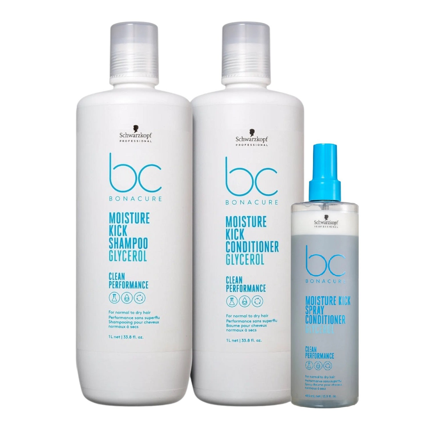 Kit Schwarzkopf Professional BC Moisture Kick Glycerol - Shampoo 1L + Condicionador 1L + Spray Conditioner 200ml