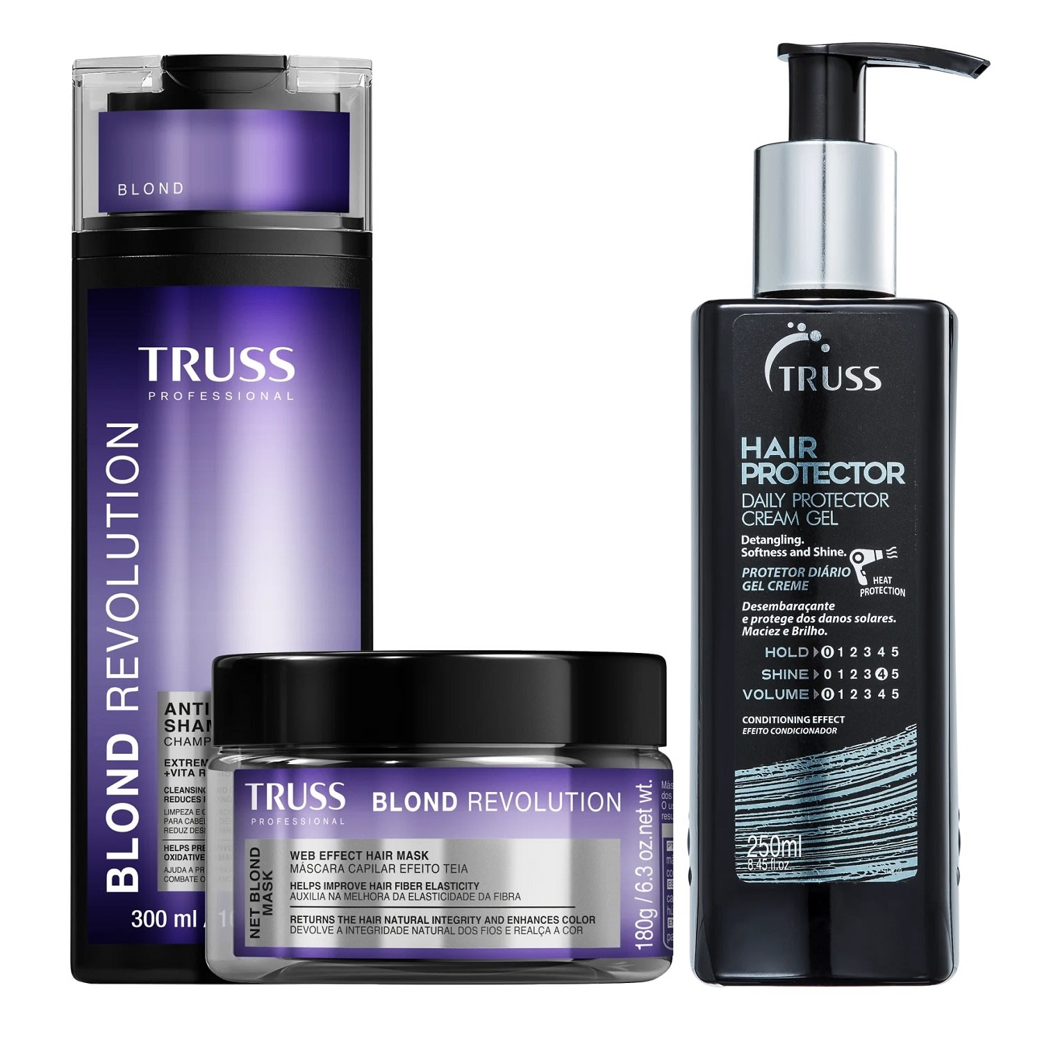 Kit Truss Blond Revolution - Shampoo 300ml + Máscara 180g + Hair Protector 250ml