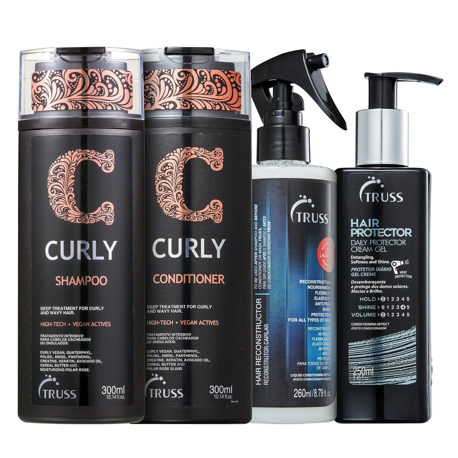 Kit Truss Curly - Shampoo 300ml + Condicionador 300ml + Uso Obrigatório 260ml + Hair Protector 250ml