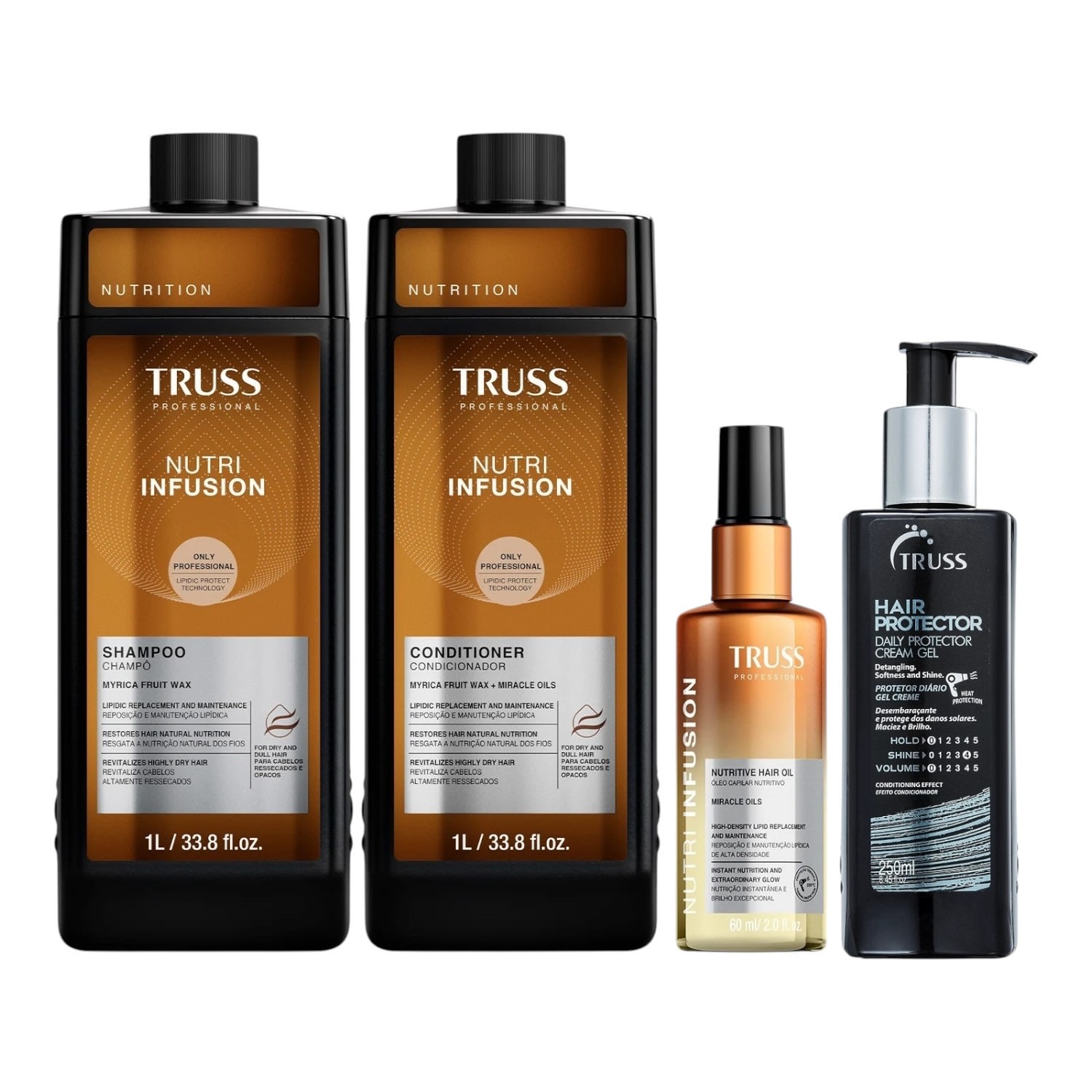 Kit Truss Nutri Infusion - Shampoo 1L + Condicionador 1L + Óleo 60ml + Hair Protector 250ml