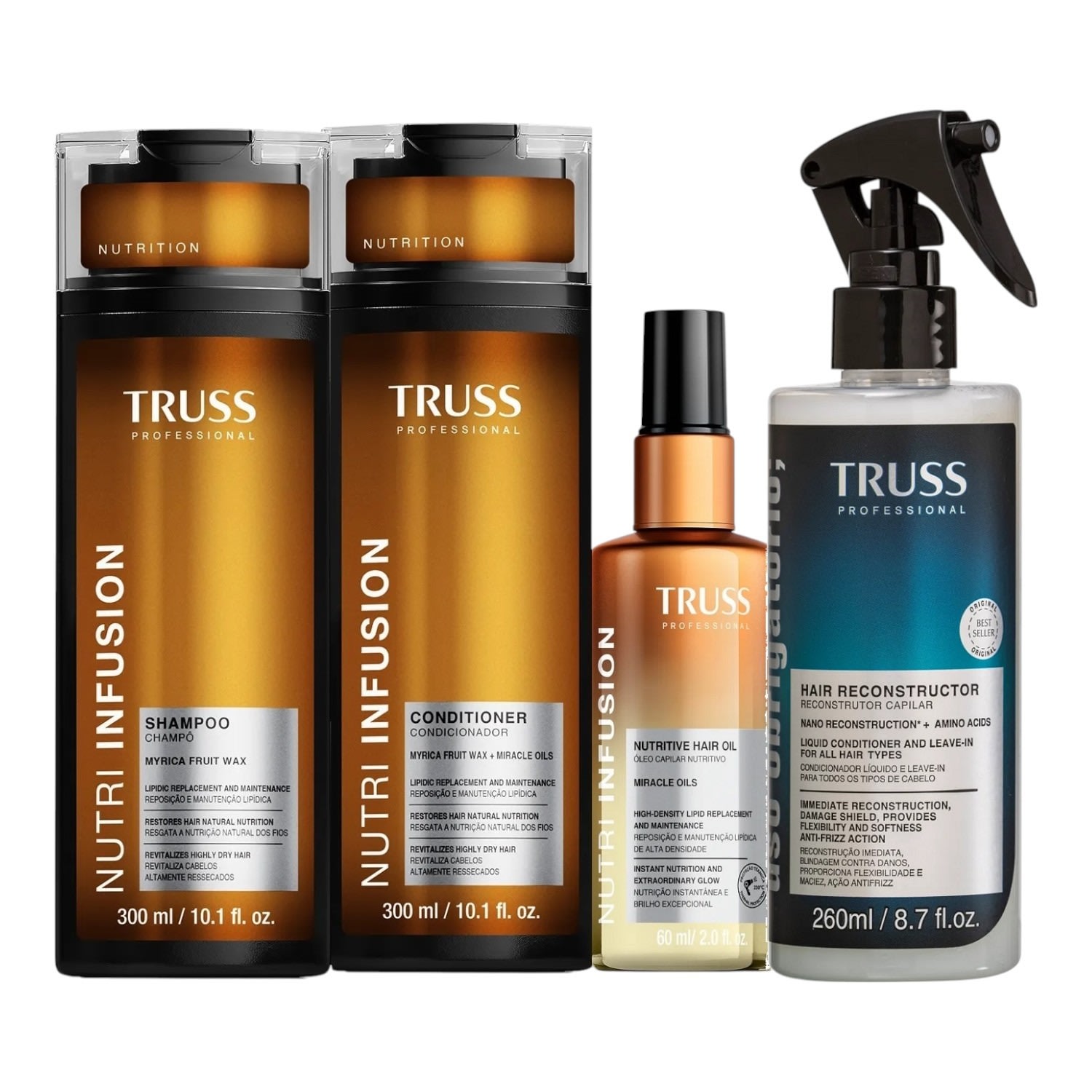 Kit Truss Nutri Infusion - Shampoo 300ml + Condicionador 300ml + Óleo 60ml + Uso Obrigatório Spray 260ml