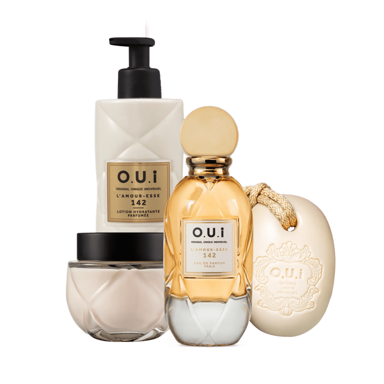 Conjunto L’Amour-Esse 142 O.U.i Feminino Intense - Eau de Parfum Feminino 75ml + Loção 400ml + Crème Riche 200g + Sabonete em Barra 190g