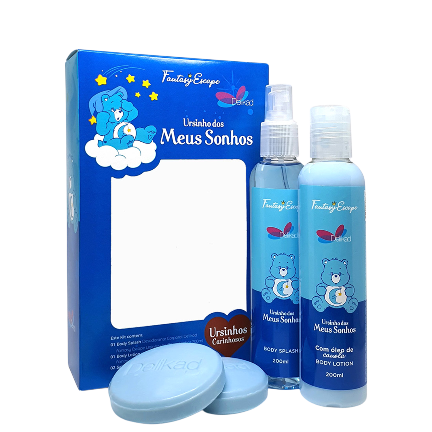 Conjunto Fantasy Escape Ursinho dos Meus Sonhos Delikad Infantil - Body Spray 200ml + Loção Corporal 200ml + 2 Sabonetes