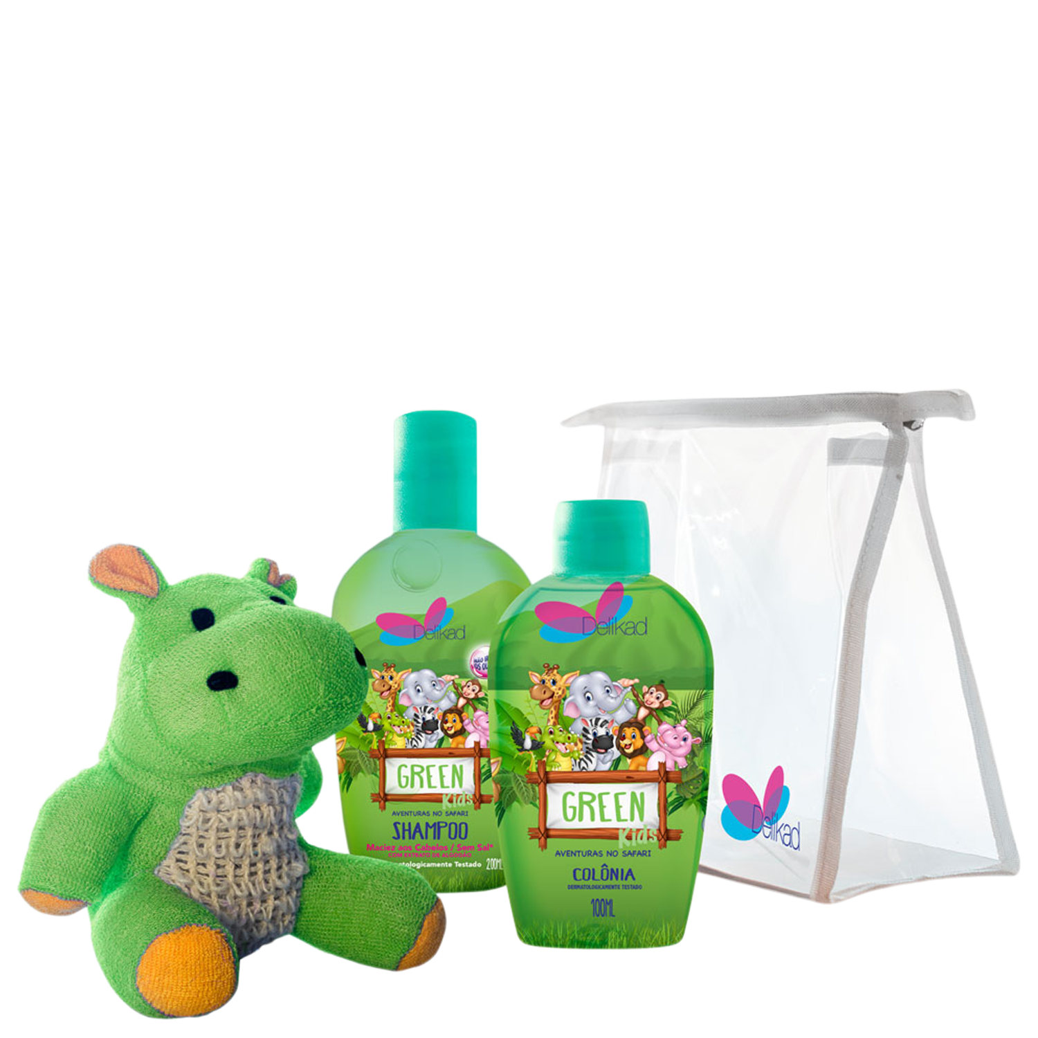 Conjunto Kids Safari Hyppo Green Delikad Infantil - Deo Colônia 100ml + Sabonete Líquido 200ml