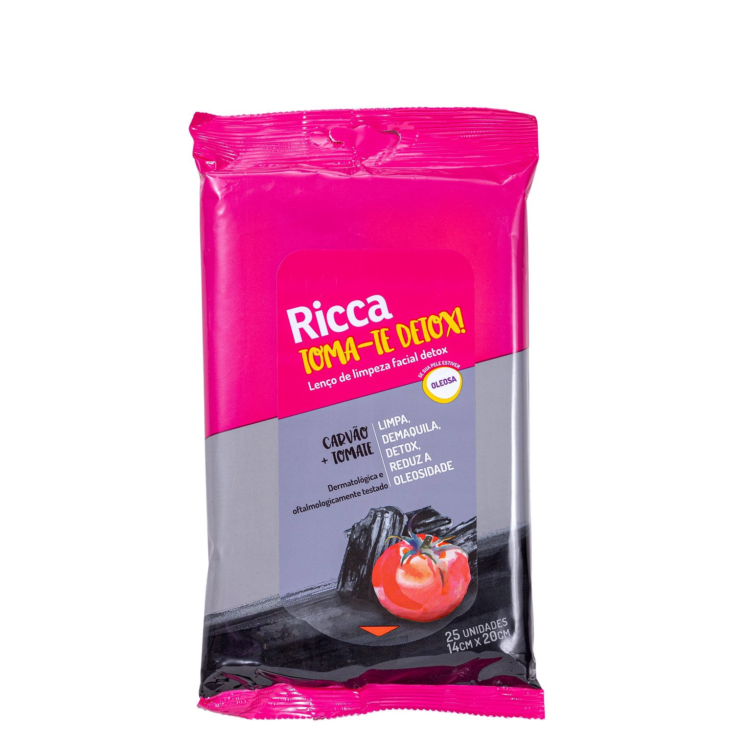 Ricca Toma-te Detox! Carvão + Tomate - Lenço Demaquilante (25 Unidades)