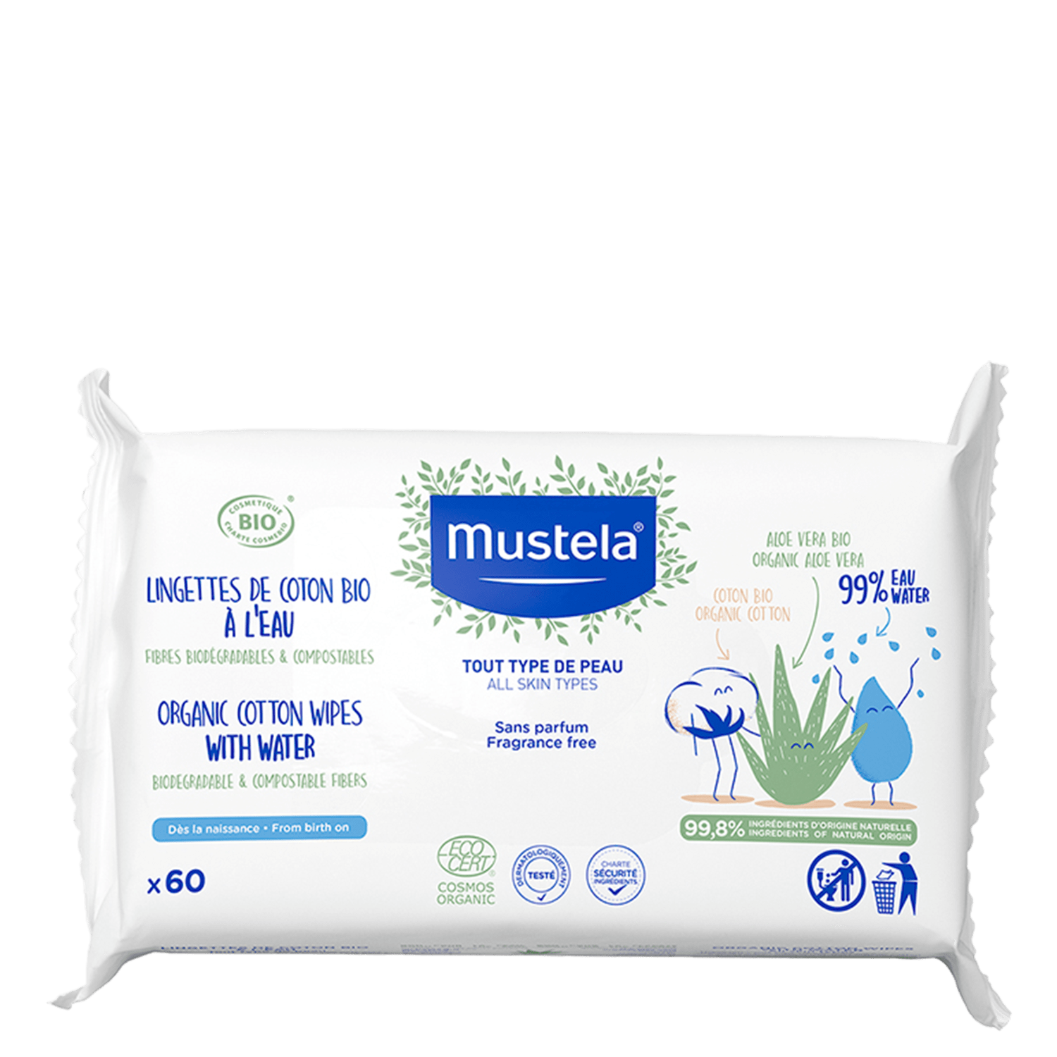 Mustela Bebê BIO Toalhas de Algodão - Lenços Umedecidos 60un