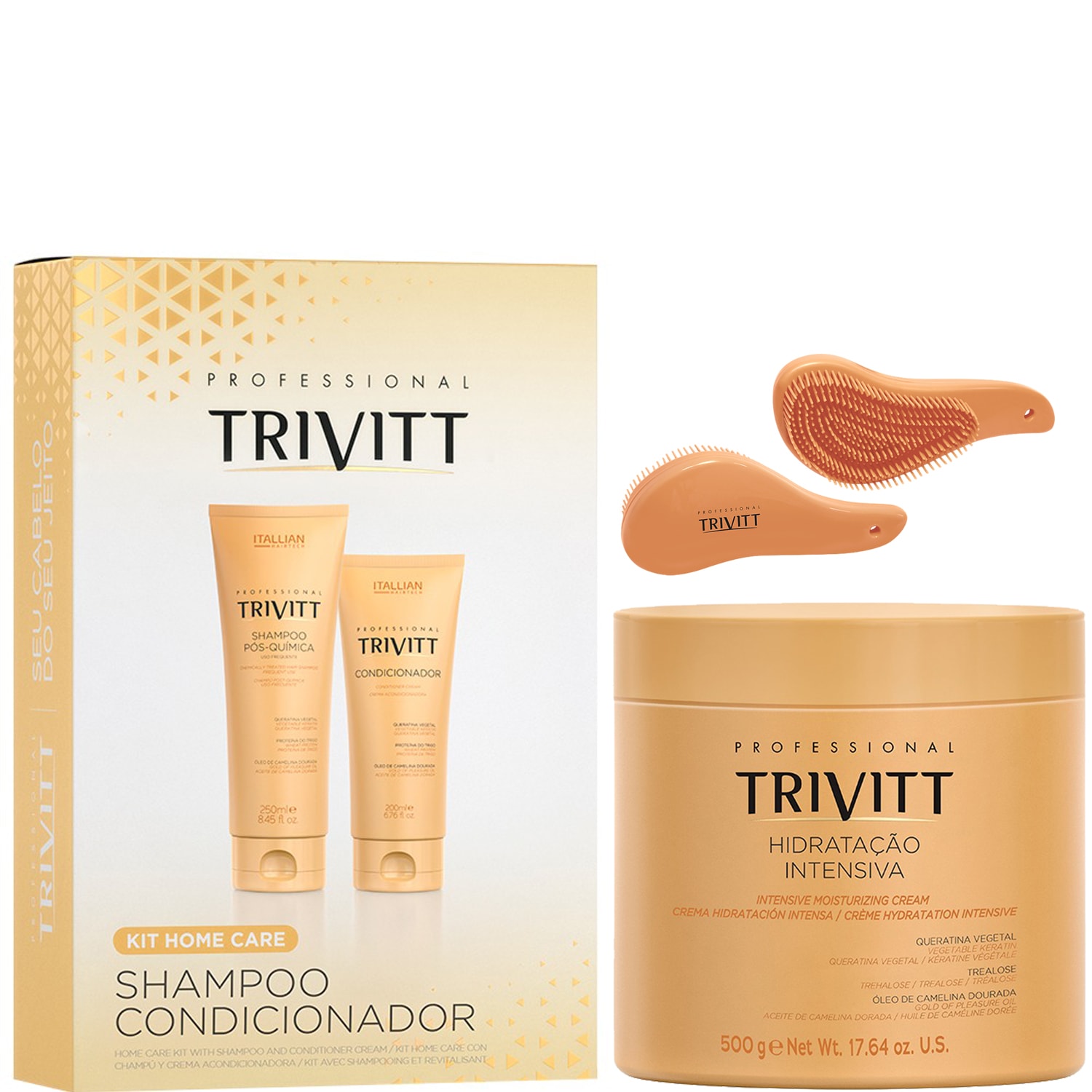 Kit H.C.Trivitt Sh e Cond + Hidratação 500g e Leva 1 Escova