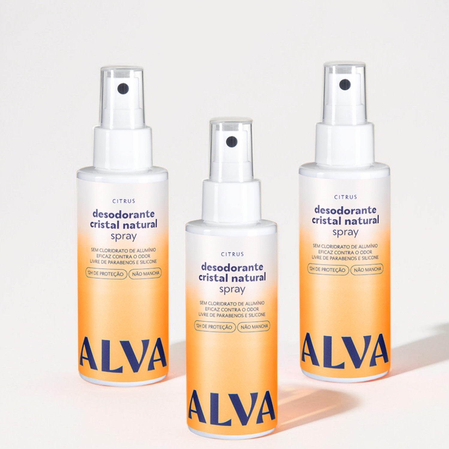 Kit Cristal Natural Alva: Trio 3 Desodorantes Spray 120ml 12 Horas de Proteção Citrus