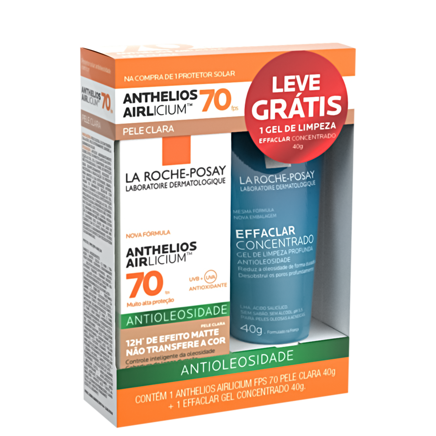 Kit La Roche-Posay Anthelios Airlicium Pele Clara FPS70 + Effaclar Gel Concentrado (2 produtos)