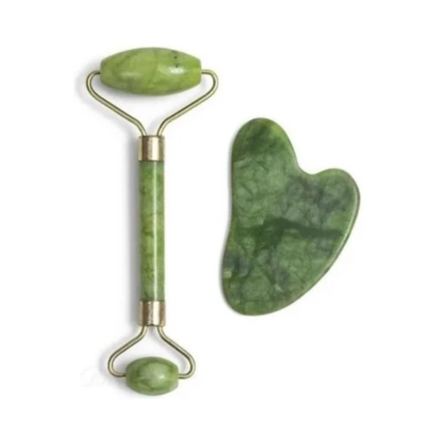 Rolinho Massageador Jade + Placa Gua Sha p/ Drenagem Facial