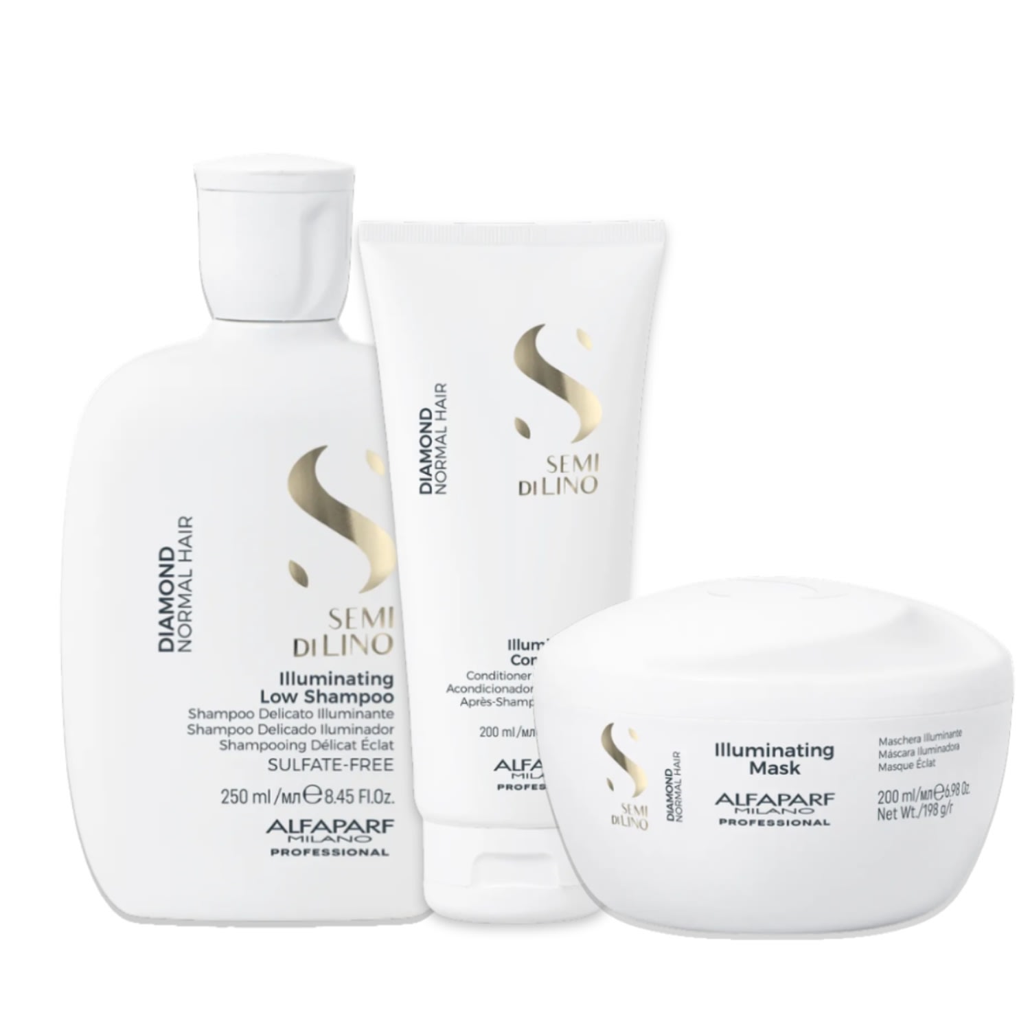 Kit Alfaparf Semi di Lino Diamond -Sh 250ml + Cond 200ml + Másc 200ml