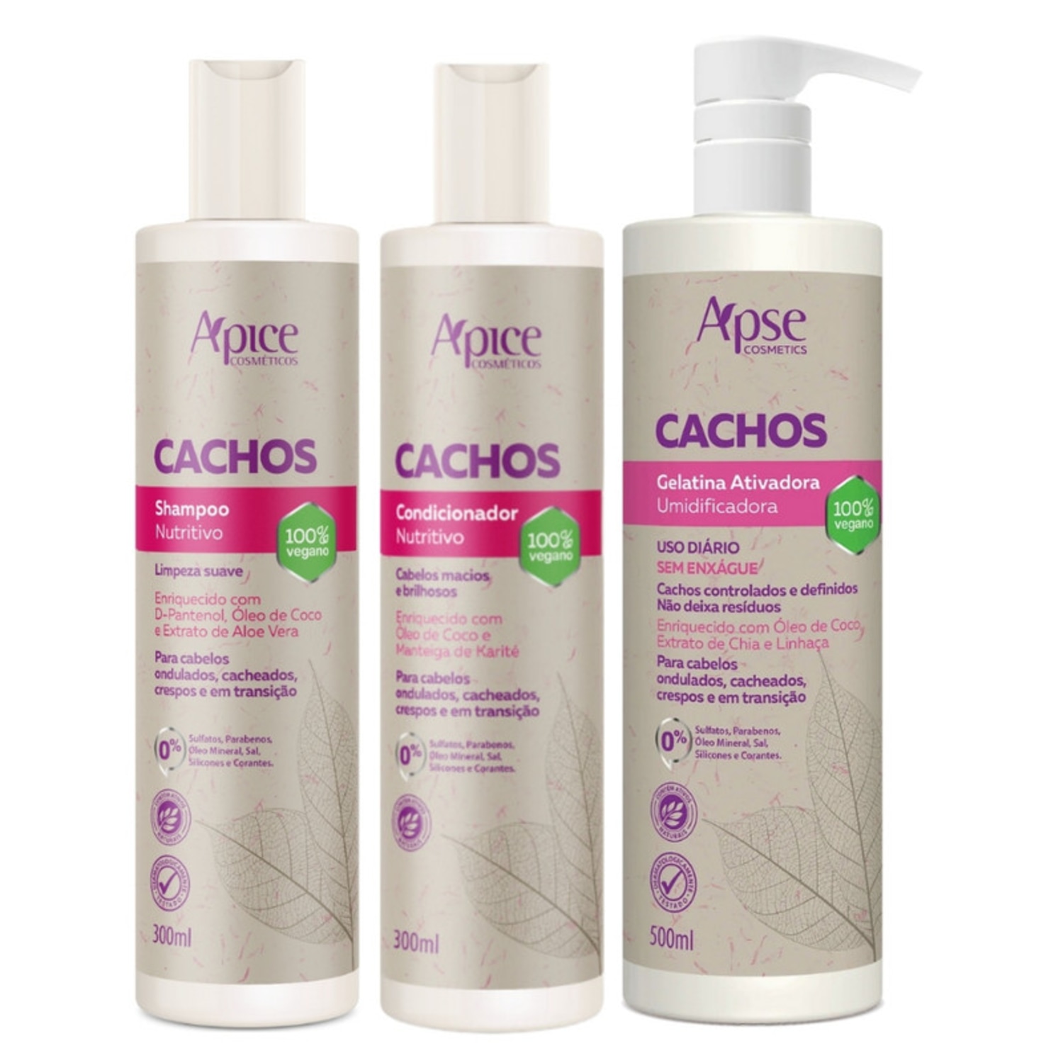 Kit Apse Cachos Shampoo + Condicionador + Gelatina Ativadora Cachos 500ml