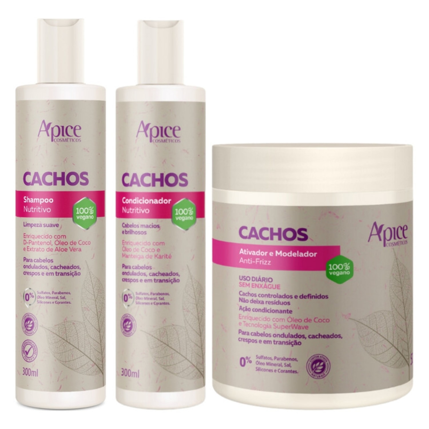Kit Apse Shampoo + Condicionador + Ativador De Cachos Tratamento Capilar Cacheado Profissional